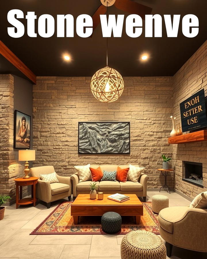 Stone Veneer for a Rustic Retreat - 30 Basement Wall Ideas