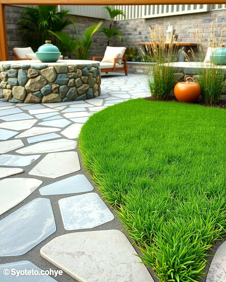 Stone and Grass Interplay - 25 Stone Patio Ideas