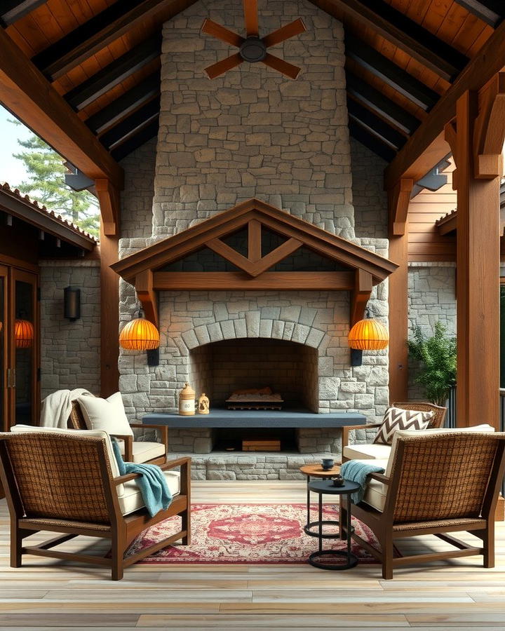 Stone and Timber Fireplace - 25 Porch Fireplace Ideas