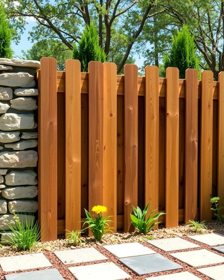 Stone and Wood Combination Fence - 25 Small Garden Fence Ideas