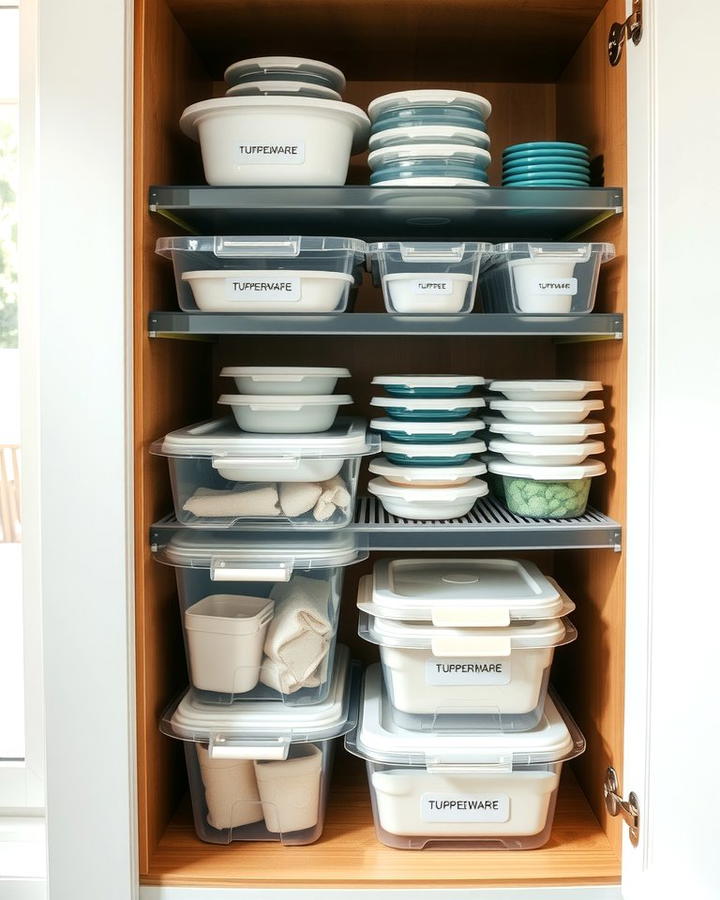 Store Tupperware in Clear Bins - 25 Tupperware Organization Ideas