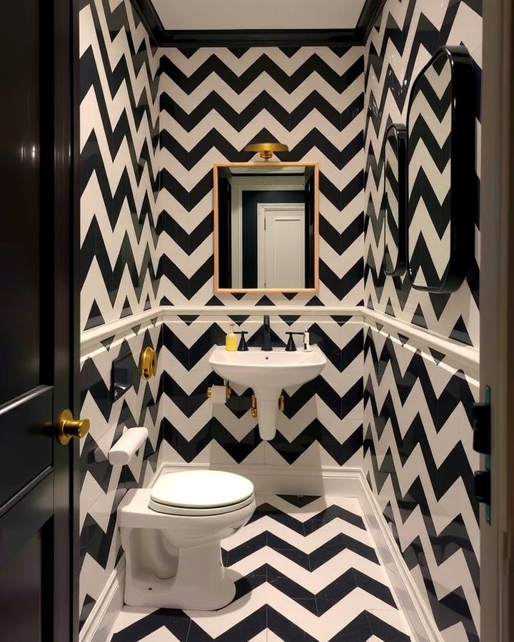 Striking Chevron Patterns - 25 Powder Room Wainscoting Ideas