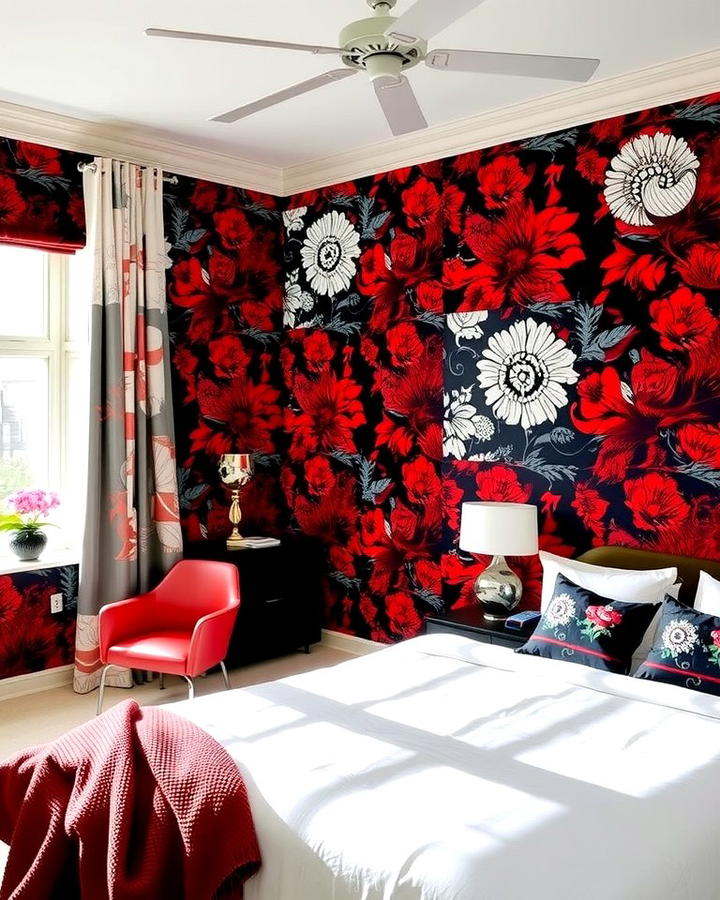 Striking Wallpaper Patterns - 25 red black and white bedroom ideas