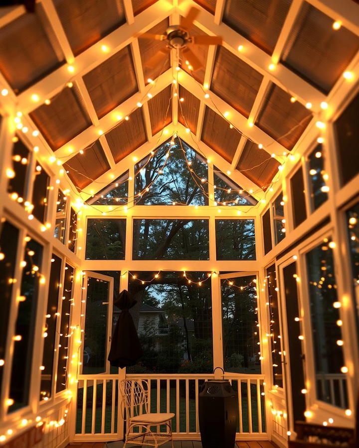 String Lights Ambiance - 25 Small Screened-in Porch Ideas