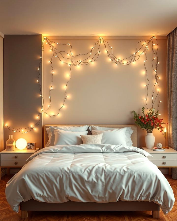 String Lights Display - 25 No Headboard Ideas