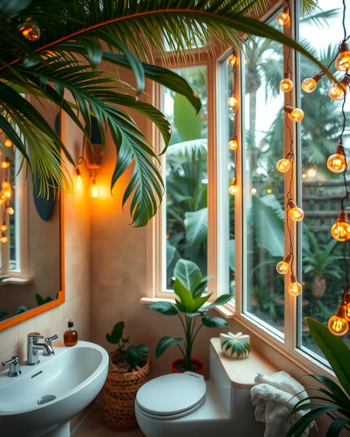 String Lights for a Relaxing Atmosphere - 25 Tropical Bathroom Ideas