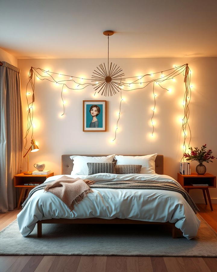 String Lights or Fairy Lights - 25 No Headboard Ideas