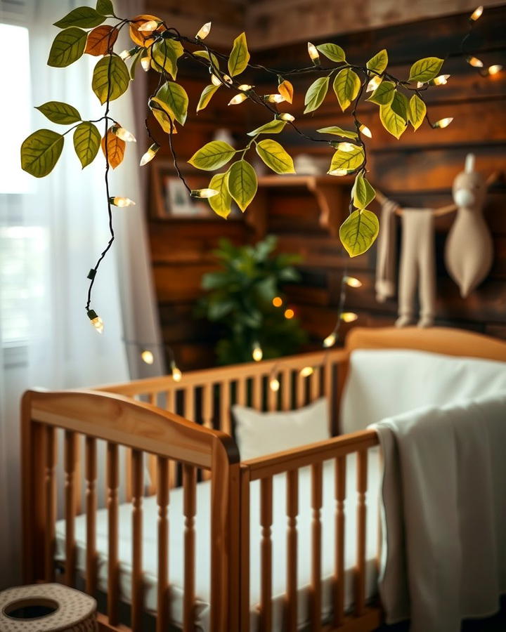 String Lights with Leaves - 25 Rustic Nursery Ideas