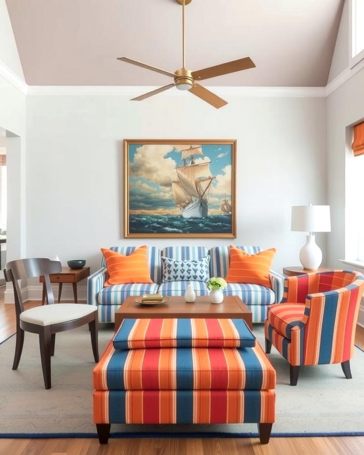 Striped Upholstery - 25 orange and blue living room ideas