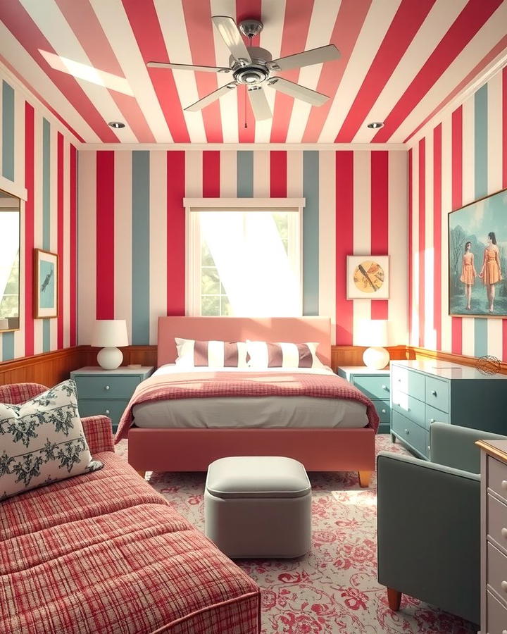 Striped Wallpaper - 30 80s Bedroom Ideas