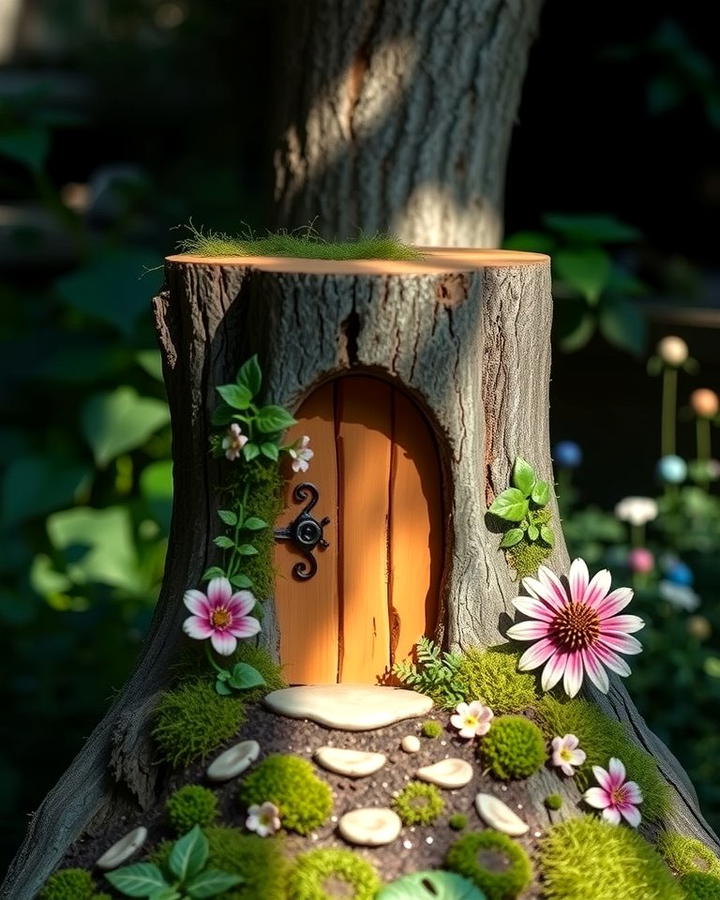 Stump with Hidden Fairy Door 2 - 25 Tree Stump Fairy Garden Ideas