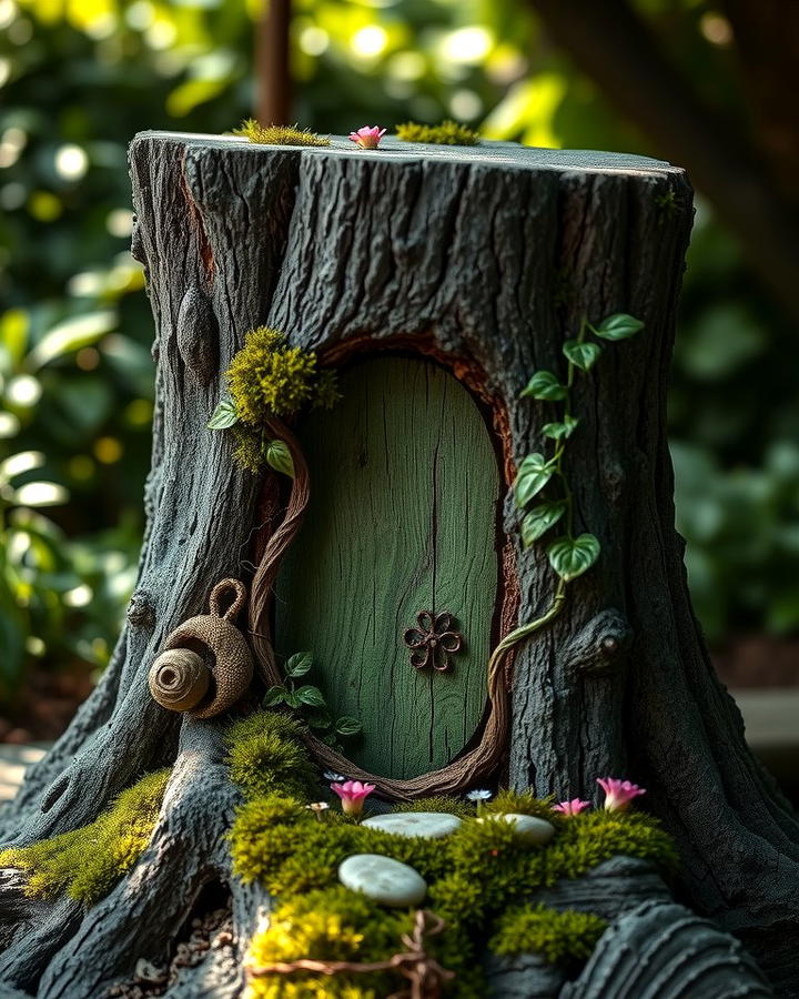 Stump with Hidden Fairy Door - 25 Tree Stump Fairy Garden Ideas