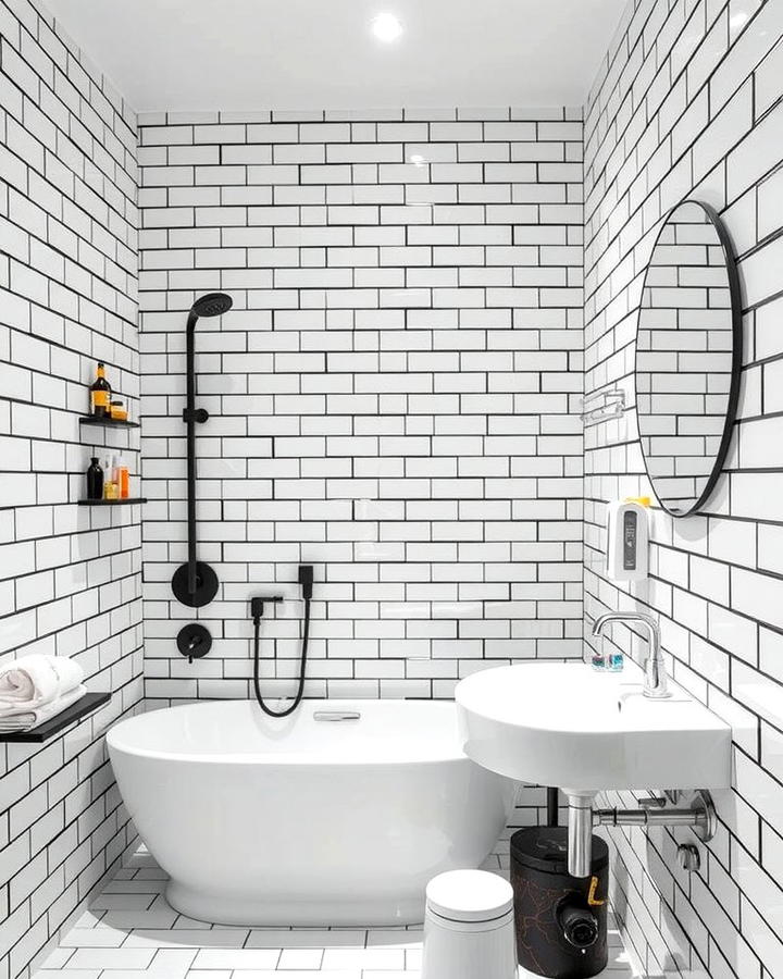 Subway Tiles with Black Grout - 30 Black and White Bathroom Tile Ideas