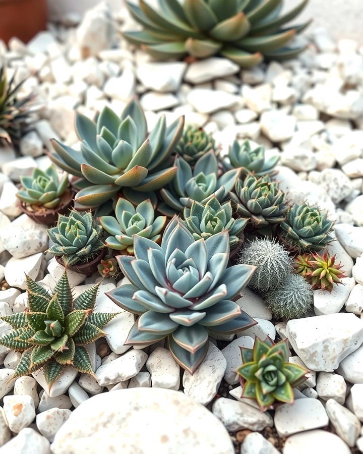 Succulent Gardens with White Rocks - 25 White Rock Landscaping Ideas