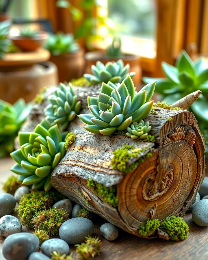 Succulent Log Planter - 25 Succulent Garden Ideas