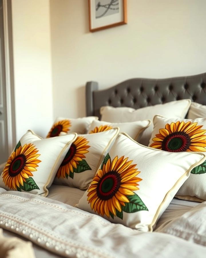 Sunflower Accent Pillows - 25 Sunflower Bedroom Ideas