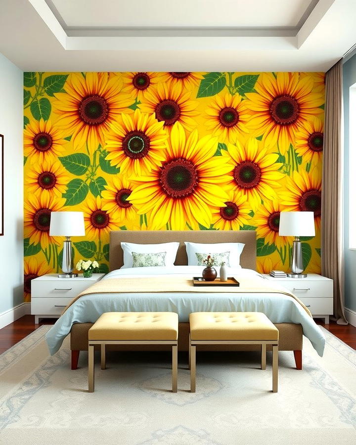 Sunflower Accent Wall - 25 Sunflower Bedroom Ideas