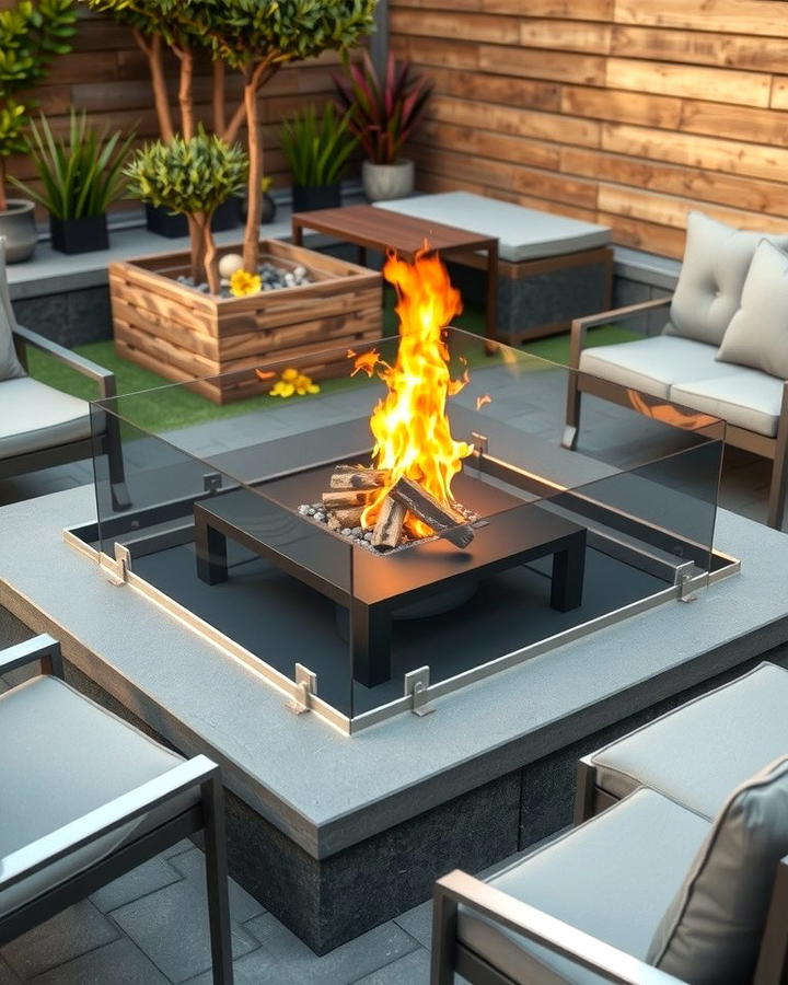 Sunken Fire Pit with Glass Wind Guard - 25 Sunken Fire Pit Ideas