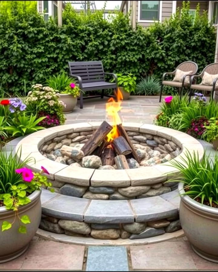 Sunken Fire Pit with Surrounding Planters - 25 Sunken Fire Pit Ideas