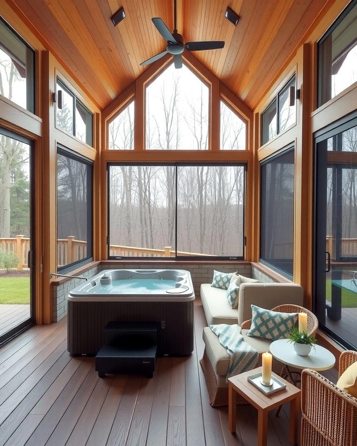 Sunroom with Deck and Hot Tub - 25 Sunroom and Deck Combo Ideas