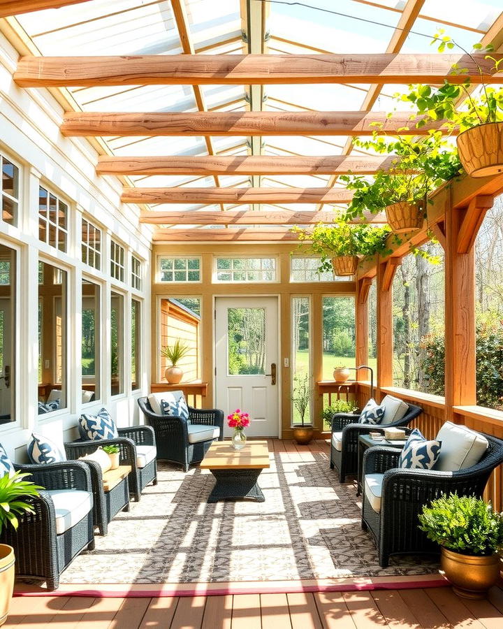 Sunroom with Pergola Covered Deck - 25 Sunroom and Deck Combo Ideas