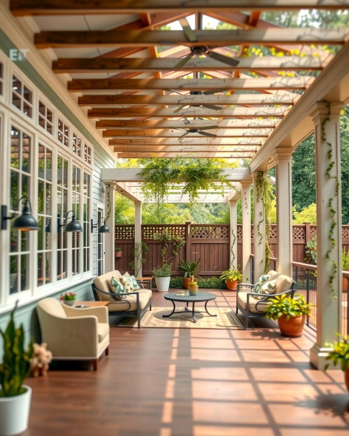 Sunroom with a Pergola Covered Deck - 25 Sunroom and Deck Combo Ideas