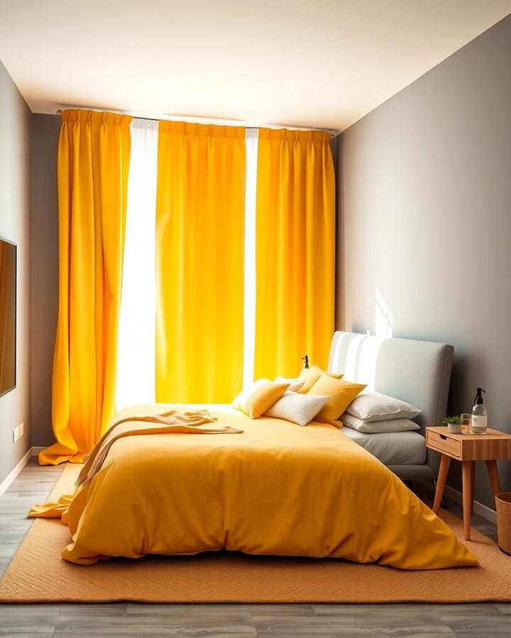 Sunshine Inspired Curtains - 25 Yellow and Grey Bedroom Ideas