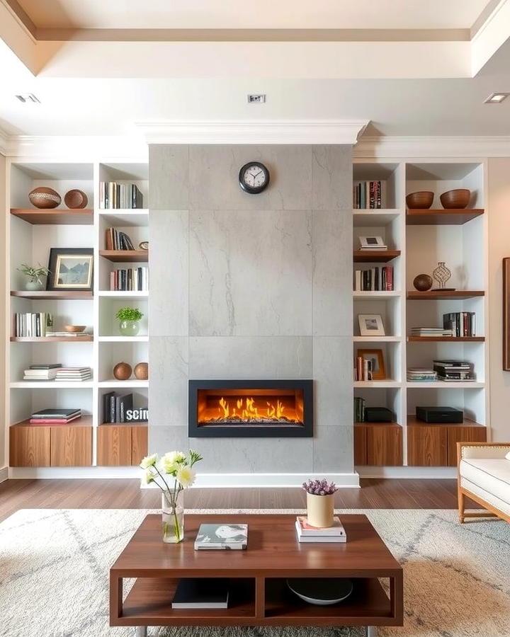 Surrounding Shelves for Added Functionality - 25 Off-center Fireplace Ideas