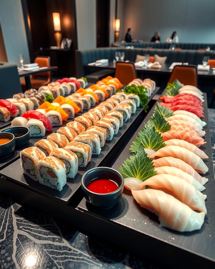 Sushi and Sashimi Display - 25 Wedding Buffet Ideas