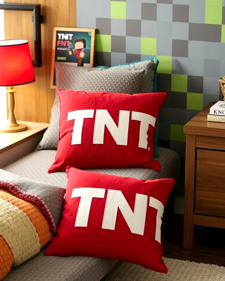 TNT Throw Pillows - 30 Minecraft Themed Bedroom Ideas