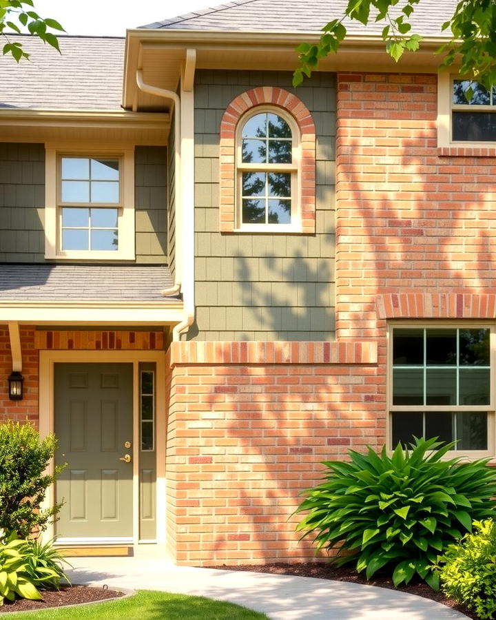 Tan Brick with Olive Green Vinyl Siding - 25 Vinyl Siding and Brick Combinations