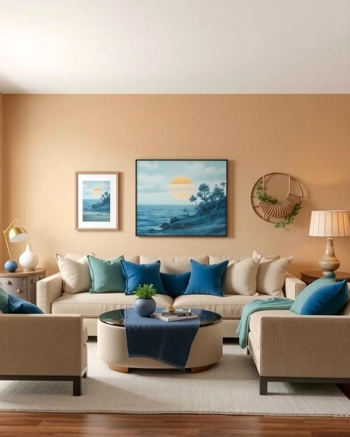 Tan and Blue A Calming Contrast - 25 Tan Living Room Ideas