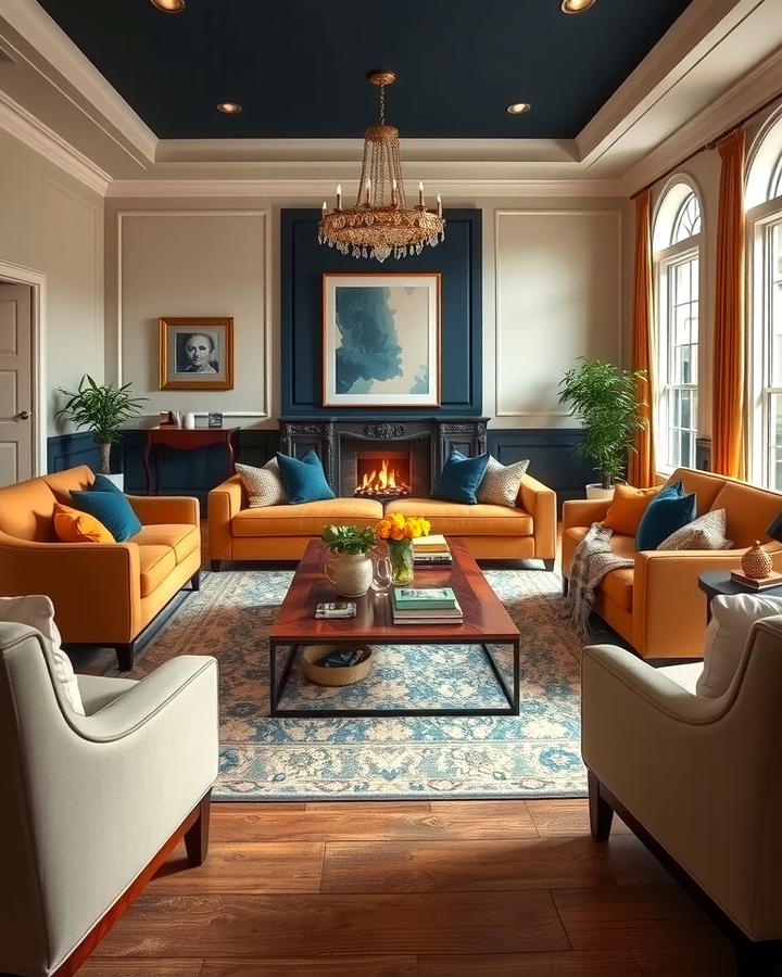 Tan and Navy Blue Contrast - 25 Tan Living Room Ideas