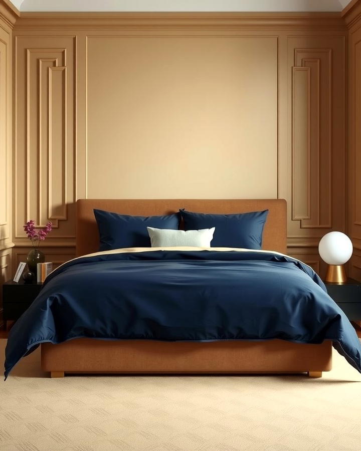 Tan and Navy Elegance - 25 Tan Bedroom Ideas