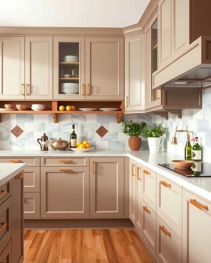 Taupe Cabinets with Brass Hardware 2 - 30 Taupe Kitchen Cabinet Ideas