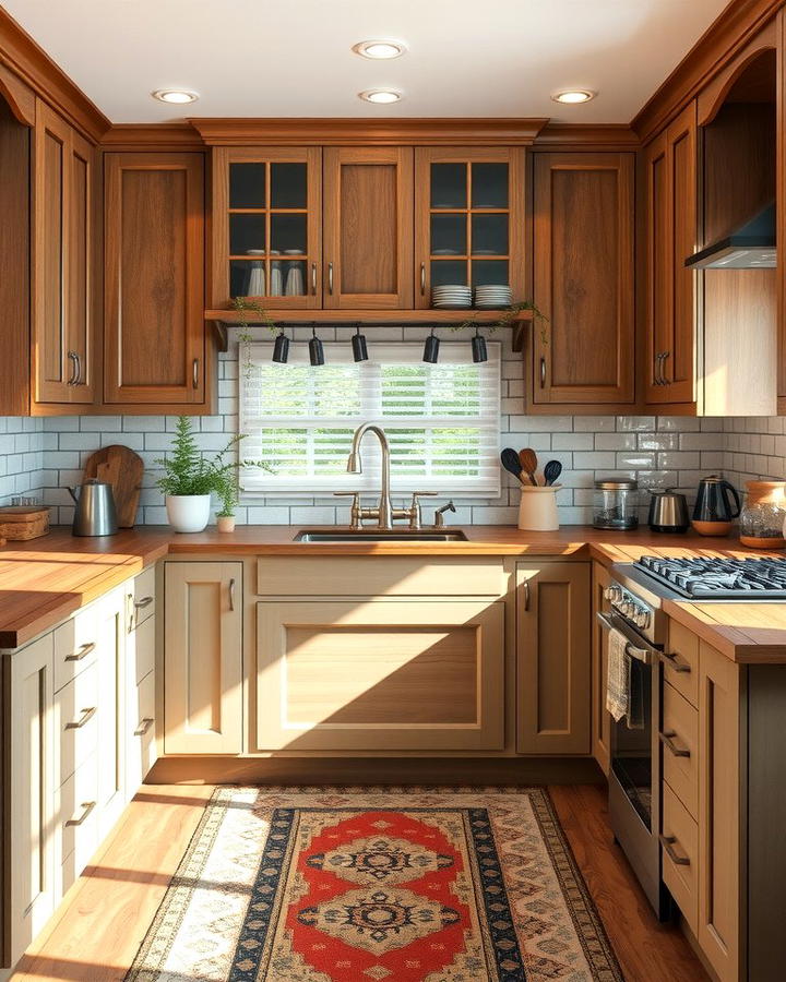 Taupe Cabinets with Dark Wood Countertops - 30 Taupe Kitchen Cabinet Ideas