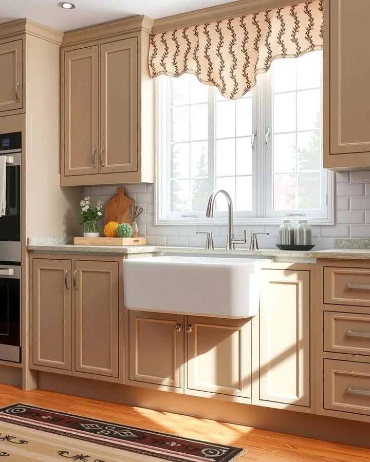 Taupe Cabinets with Farmhouse Sink - 30 Taupe Kitchen Cabinet Ideas