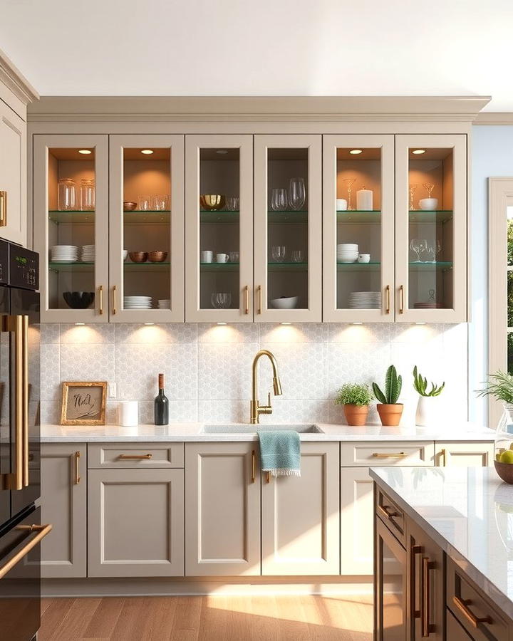 Taupe Cabinets with Glass Fronts 2 - 30 Taupe Kitchen Cabinet Ideas