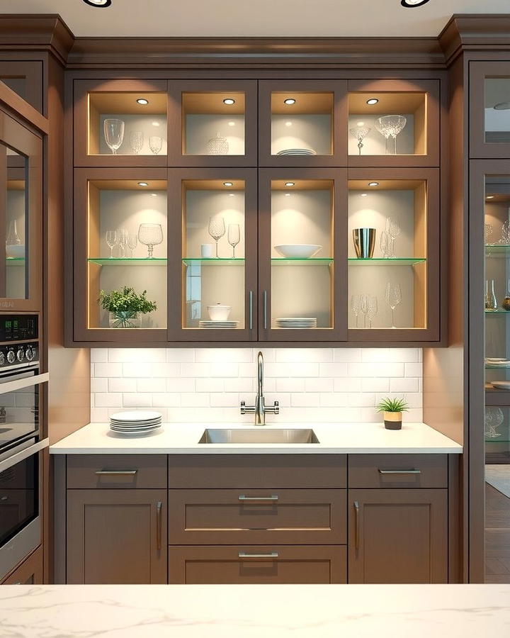 Taupe Cabinets with Glass Fronts - 30 Taupe Kitchen Cabinet Ideas