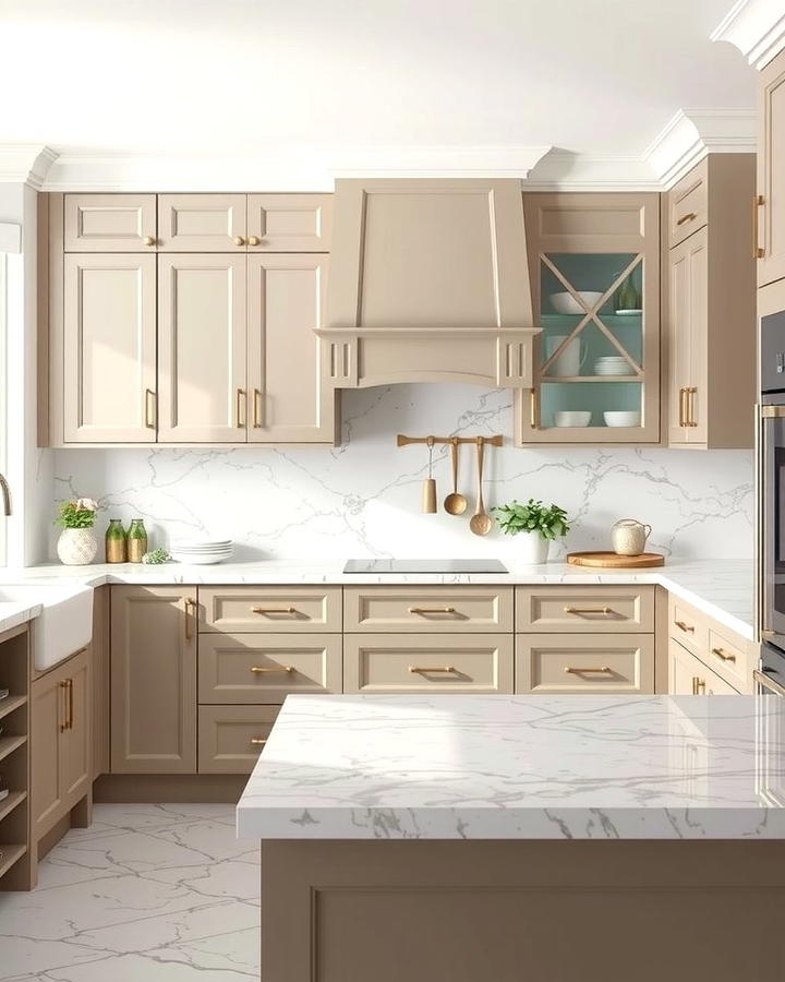 Taupe Cabinets with Marble Countertops 2 - 30 Taupe Kitchen Cabinet Ideas