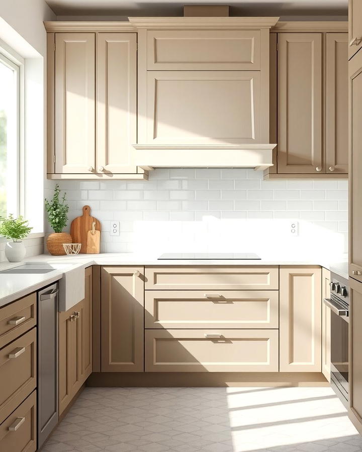 Taupe Cabinets with White Backsplash - 30 Taupe Kitchen Cabinet Ideas