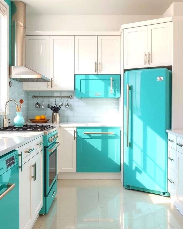 Teal Appliances with White Cabinets - 25 Teal and White Kitchen Ideas