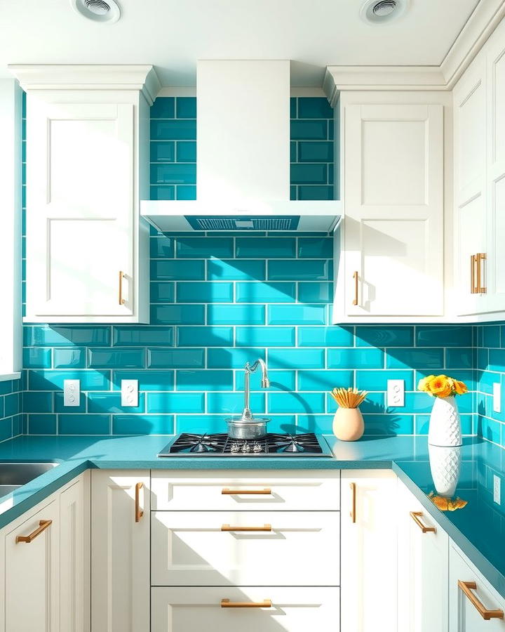 Teal Backsplash with White Cabinets 2 - 25 Teal and White Kitchen Ideas