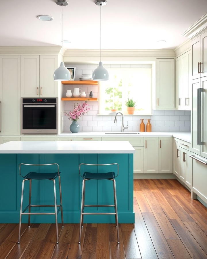 Teal Bar Stools with White Countertops - 25 Teal and White Kitchen Ideas