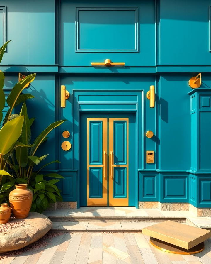 Teal Blue with Gold Hardware - 30 blue exterior house paint ideas