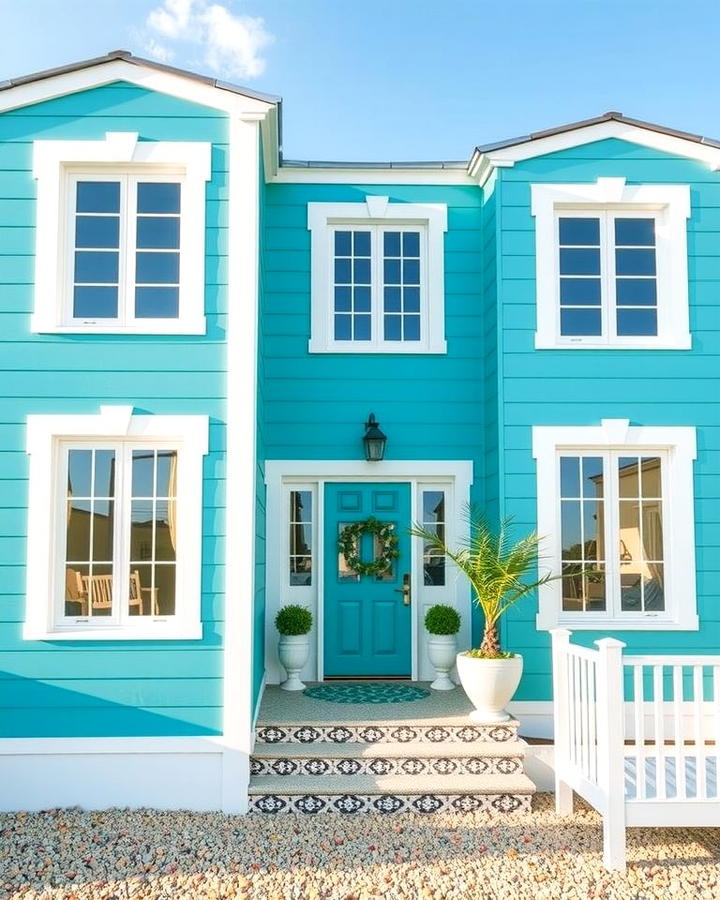 Teal Blue with White Borders - 30 blue exterior house paint ideas