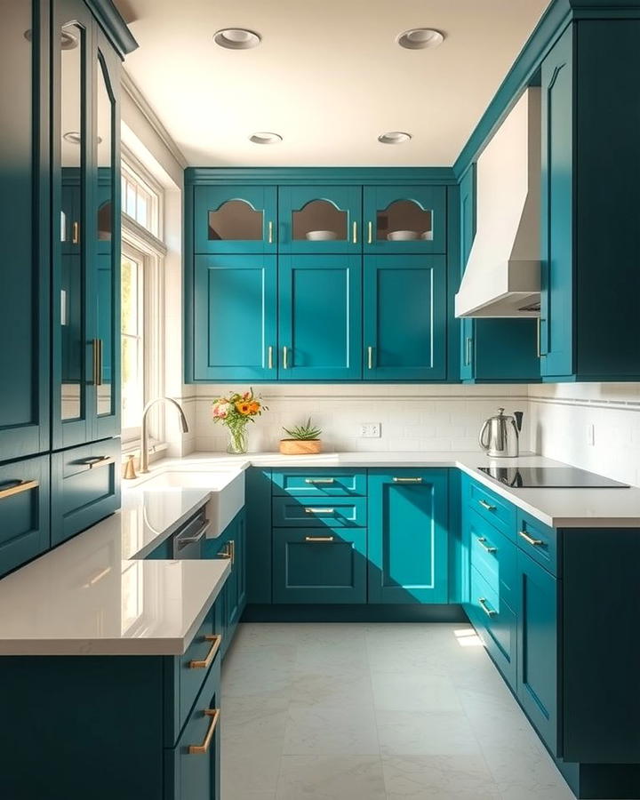 Teal Cabinets with White Countertops - 25 Teal and White Kitchen Ideas