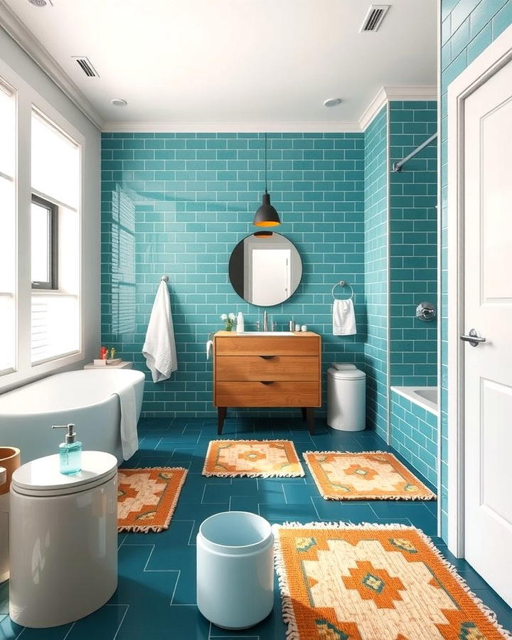 Teal Floor Tiles for a Unique Base - 30 Teal Bathroom Ideas