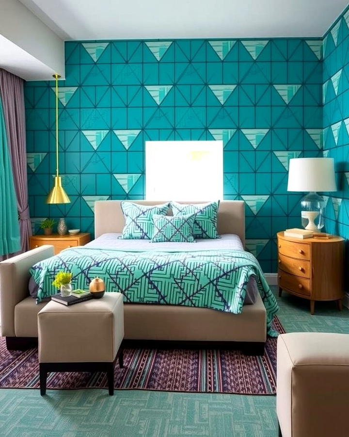 Teal Geometric Patterns - 25 Teal Bedroom Ideas