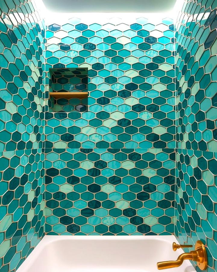 Teal Green Fish Scale Tiles - 30 Green Bathroom Tile Ideas